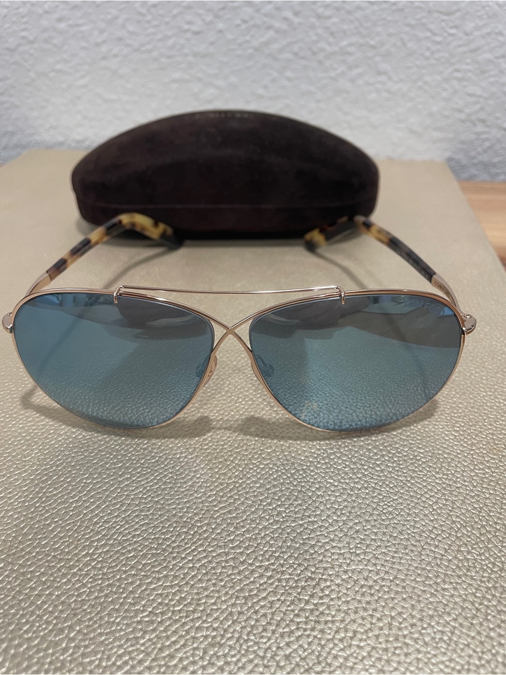 Tom Ford Brown/Blue Eva TF374 28X 61 to 10 Mirror Aviator Sunglasses